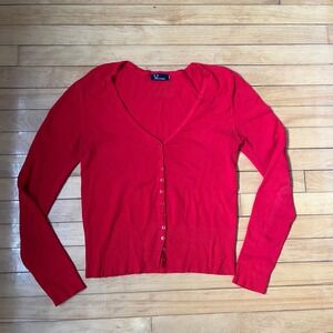 Fred Perry Red V-Neck Button Front Knit Cardigan Sweater Mens Small